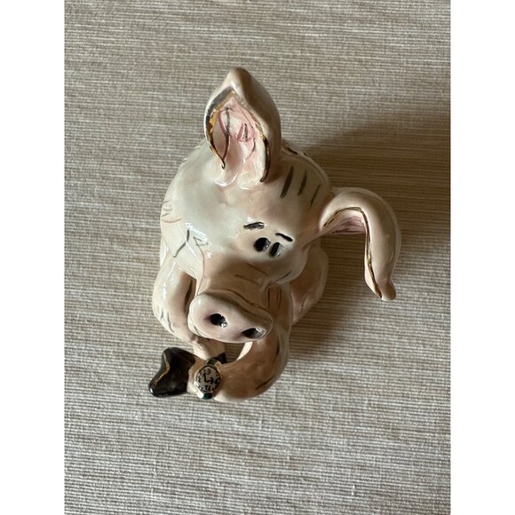 Heather Goldminc Ceramic Pig Music Box Plays Hickory Dickory Dock Blue Sky 2001 - Picture 8 of 16